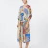 Vestido midi de crepé de seda estampado, multicolor Vestido midi de crepé de seda estampado, multicolor