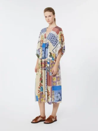 Vestido midi de crepé de seda estampado, multicolor