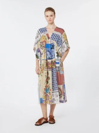 Vestido midi de crepé de seda estampado, multicolor