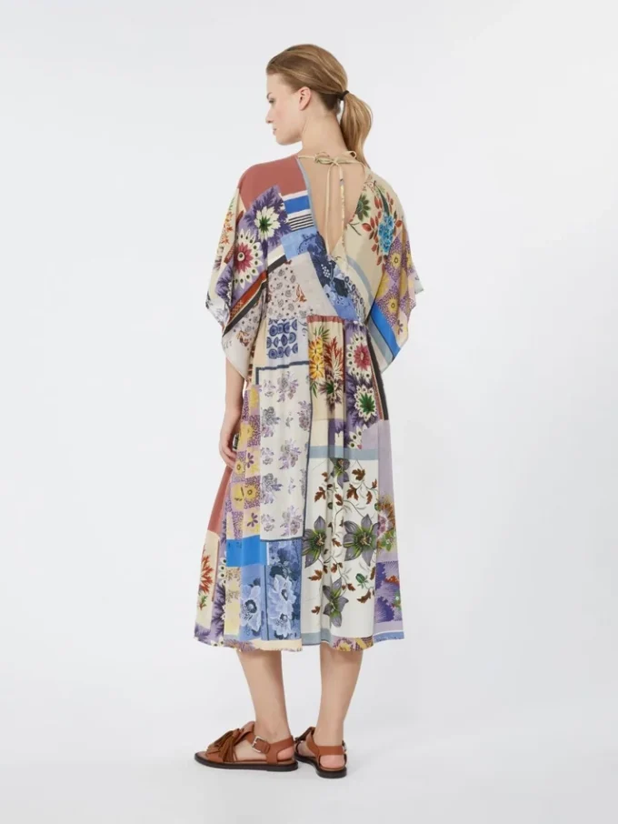Vestido midi de crepé de seda estampado, multicolor Vestido midi de crepé de seda estampado, multicolor