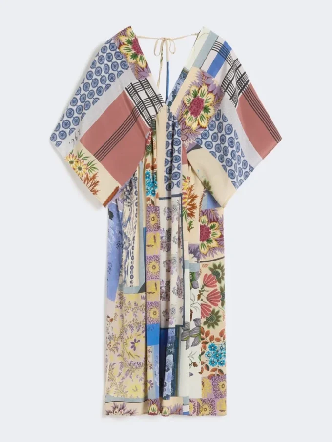 Vestido midi de crepé de seda estampado, multicolor Vestido midi de crepé de seda estampado, multicolor