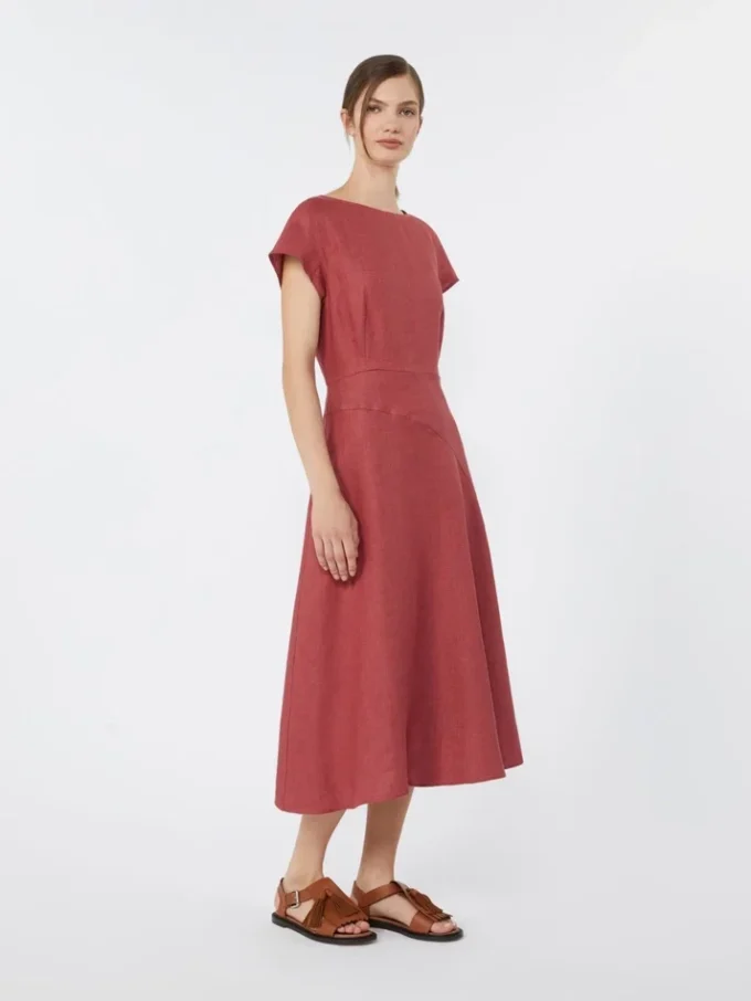 Vestido midi de lona de lino, color cereza Vestido midi de lona de lino, color cereza