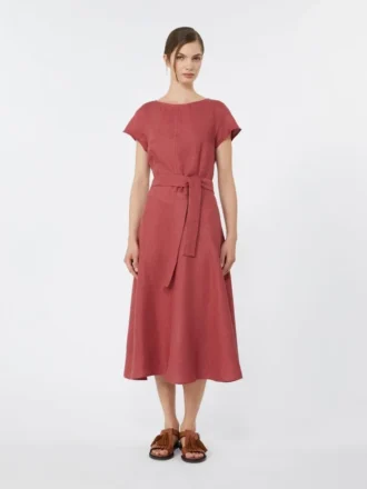 Vestido midi de lona de lino, color cereza