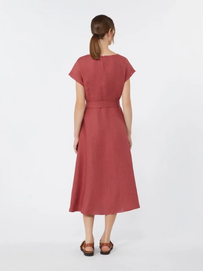 Vestido midi de lona de lino, color cereza Vestido midi de lona de lino, color cereza