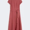 Vestido midi de lona de lino, color cereza Vestido midi de lona de lino, color cereza