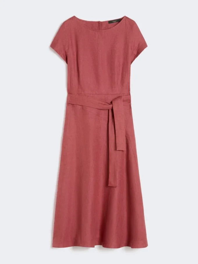 Vestido midi de lona de lino, color cereza Vestido midi de lona de lino, color cereza