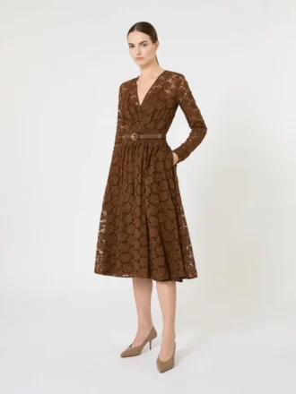 Vestido midi de tul, color chocolate