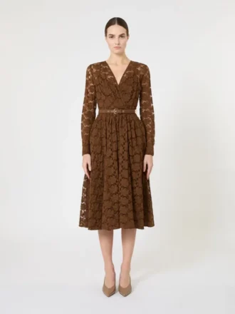 Vestido midi de tul, color chocolate