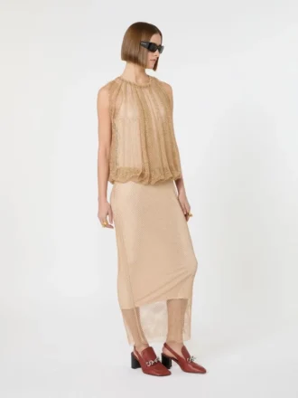 Vestido sin mangas de jersey con cristales, color camel