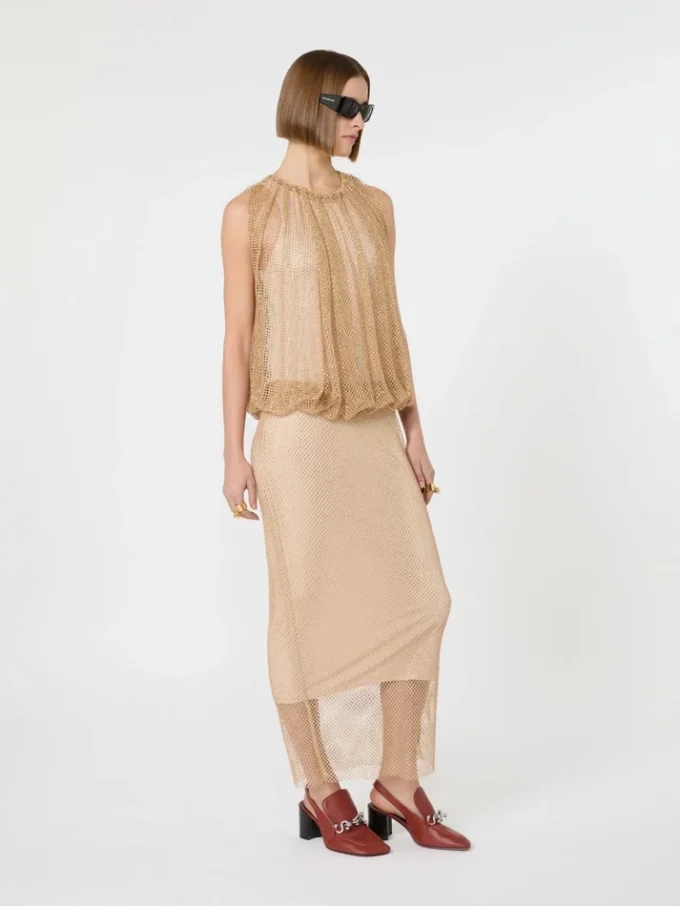Vestido sin mangas de jersey con cristales, color camel Vestido sin mangas de jersey con cristales, color camel