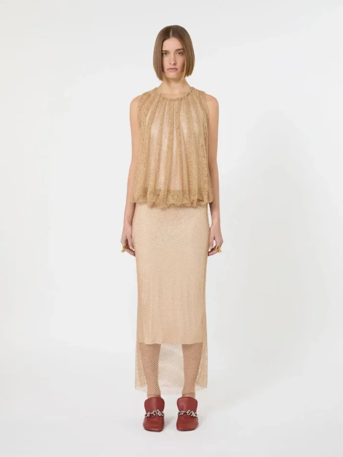 Vestido sin mangas de jersey con cristales, color camel Vestido sin mangas de jersey con cristales, color camel