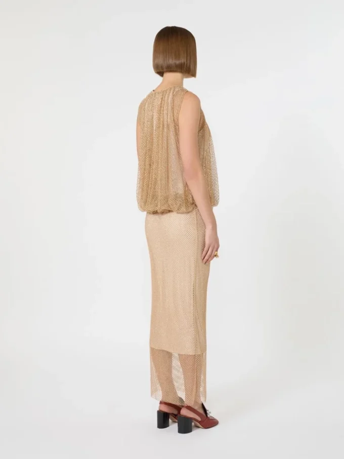 Vestido sin mangas de jersey con cristales, color camel Vestido sin mangas de jersey con cristales, color camel