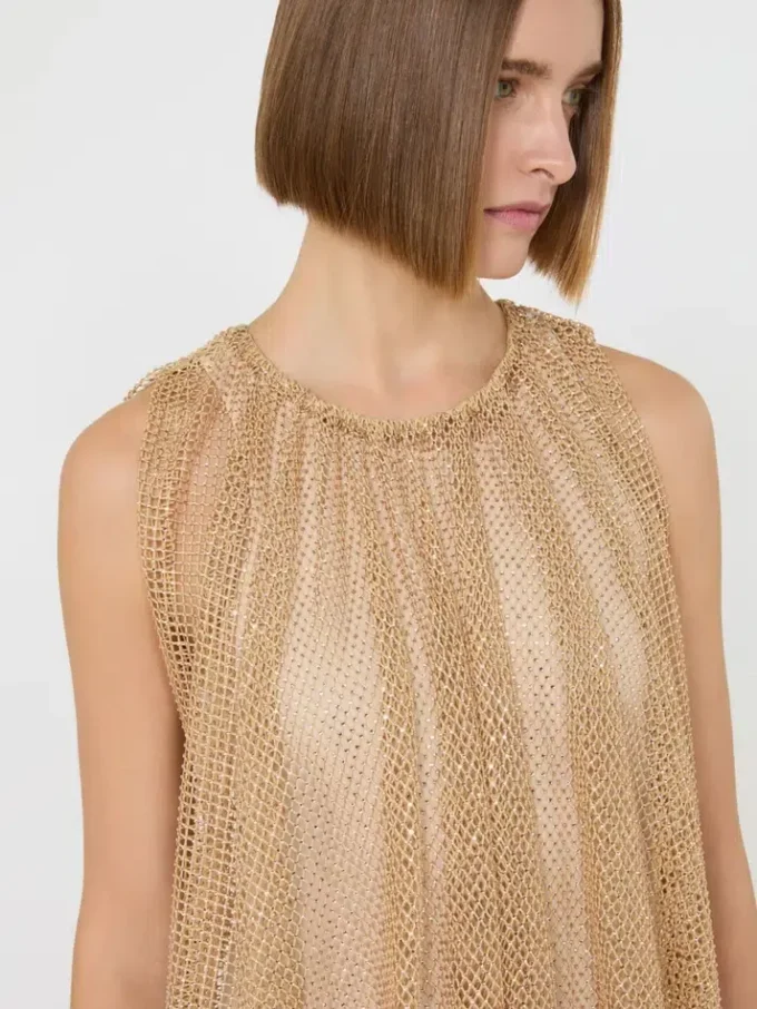 Vestido sin mangas de jersey con cristales, color camel Vestido sin mangas de jersey con cristales, color camel