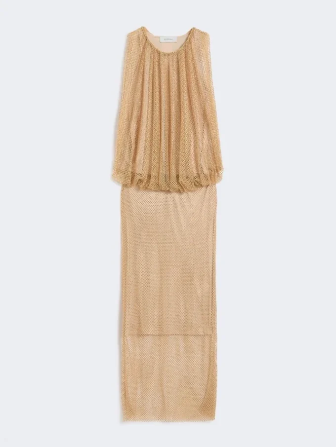 Vestido sin mangas de jersey con cristales, color camel Vestido sin mangas de jersey con cristales, color camel