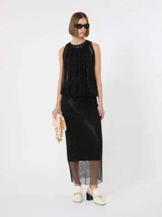 Vestido sin mangas de jersey con cristales, negro