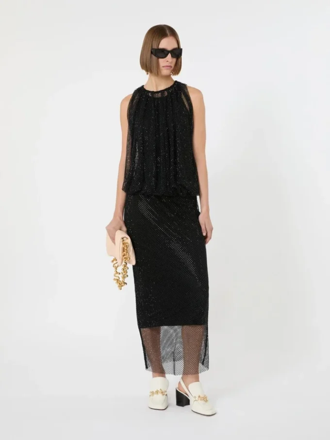 Vestido sin mangas de jersey con cristales, negro Vestido sin mangas de jersey con cristales, negro
