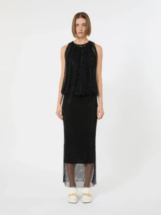 Vestido sin mangas de jersey con cristales, negro