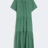 Vestido técnico de lona de algodón, verde