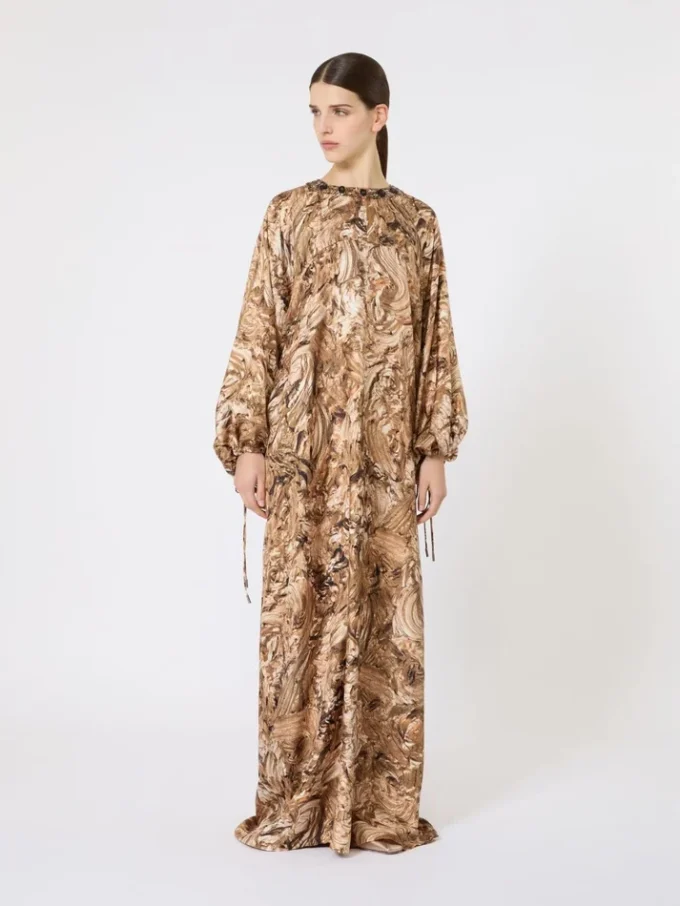 Vestido túnica de seda estampado, dorado Vestido túnica de seda estampado, dorado